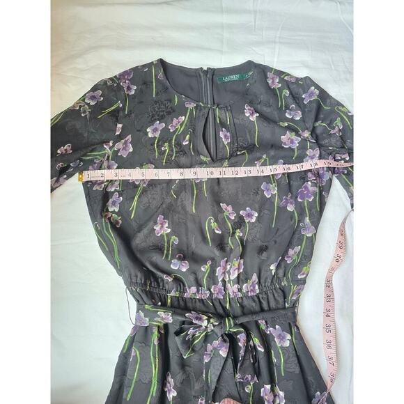 Ralph Lauren Embroidered Floral Chiffon Midi Dress Black Purple Size 4 Lined - Picture 8 of 14